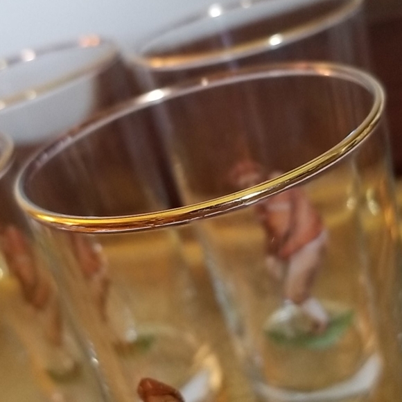 Vintage Golf Decanter & Gold Rimmed Glasses Barware Set & Cocktail Napki… - Picture 9 of 15